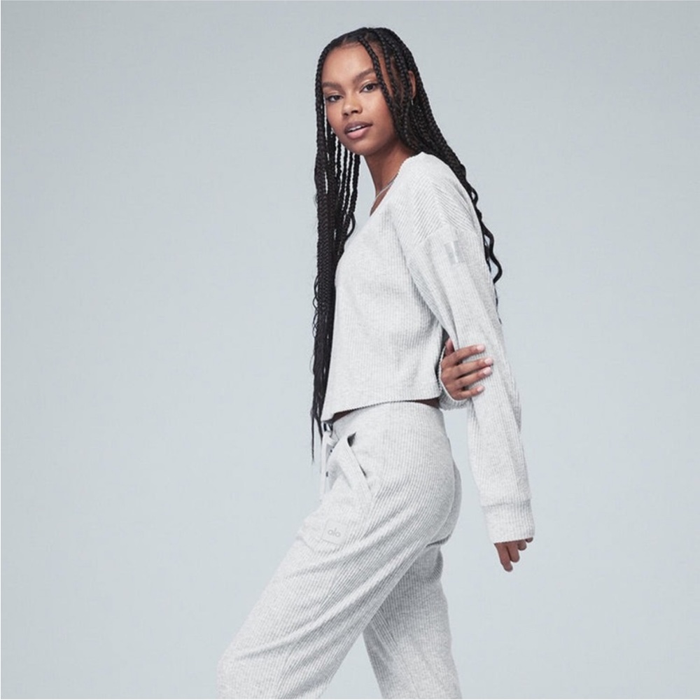 Alo Muse Ribbed Hoodie & Sweatpants SET!!!! NWOT S Athletic Heather Grey